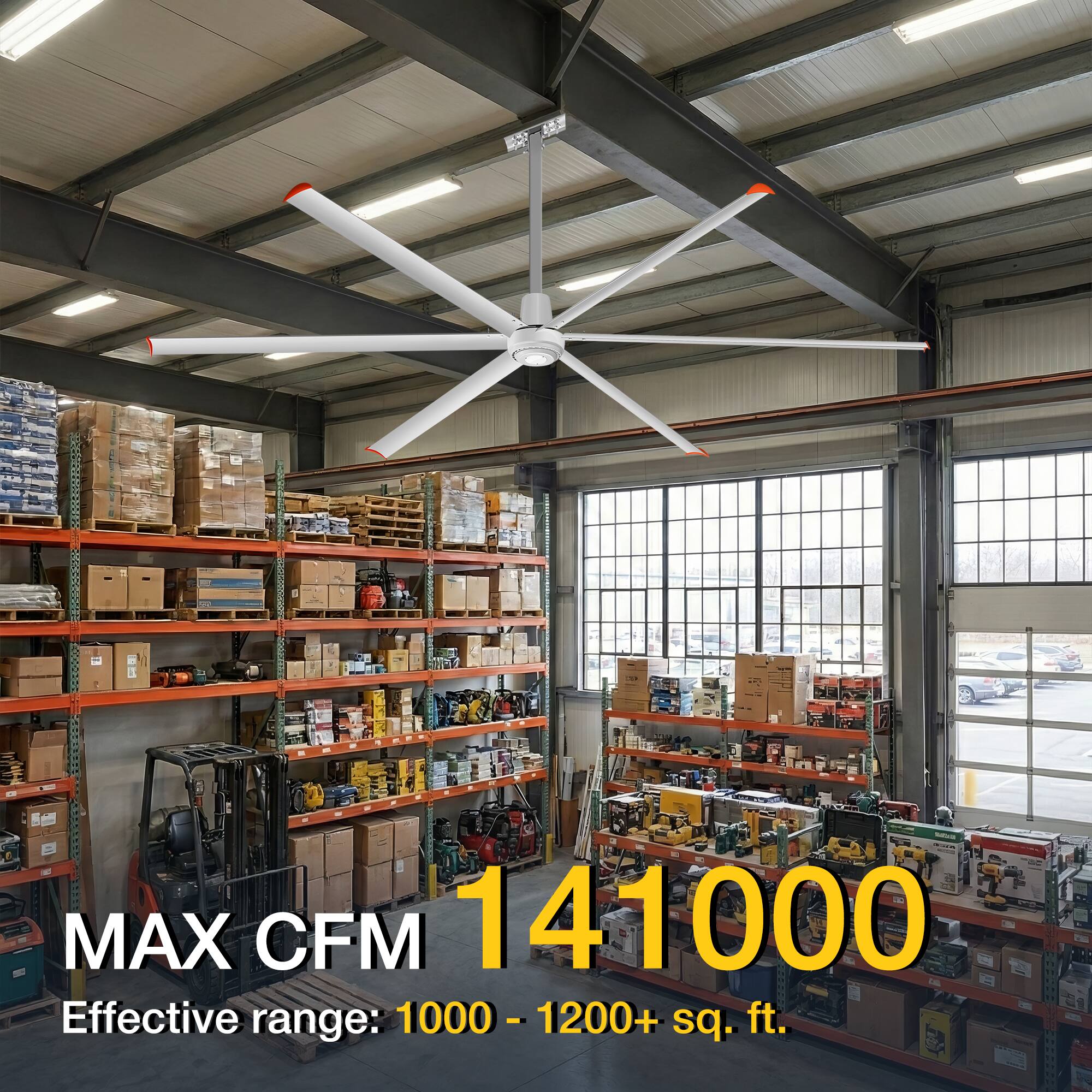 MAX CFM 141000  
Effective range: 1000 - 1200+ sq. ft.