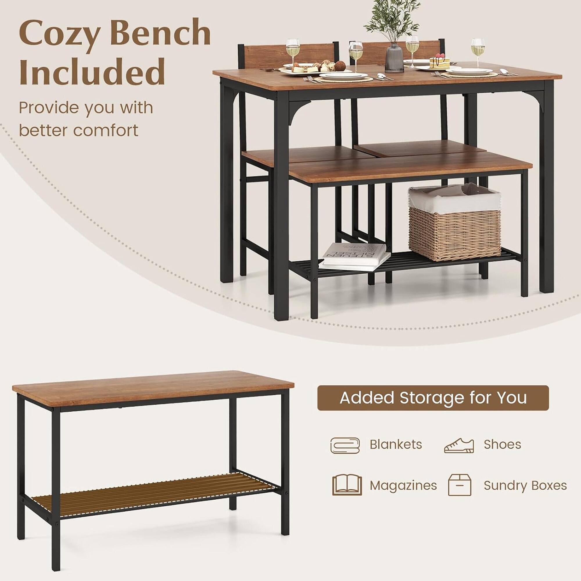 Cozy Bench Included  
Provide you with better comfort  

Added Storage for You  
Blankets  
Shoes  
Magazines  
Sundry Boxes