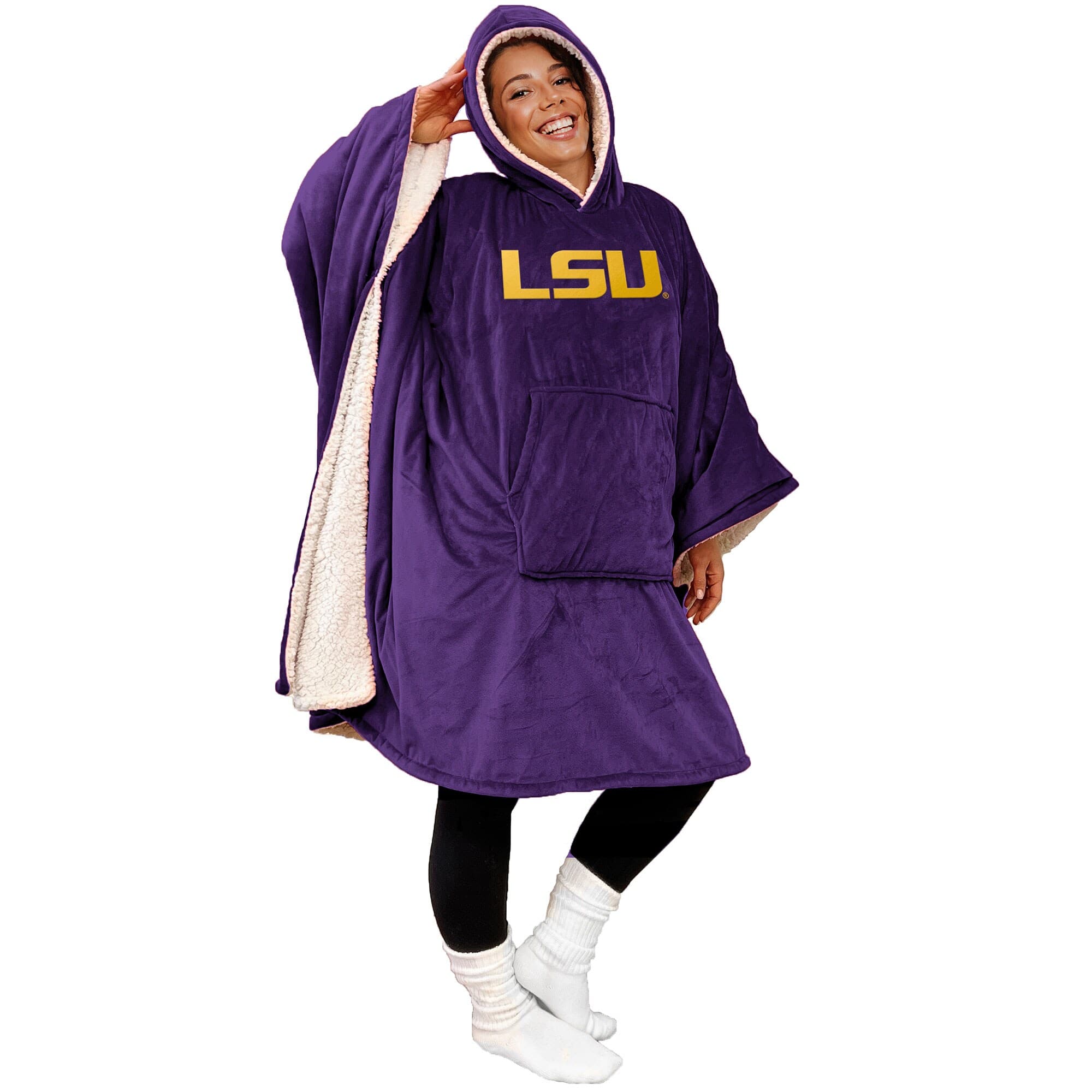 Pegasus - LSU Tigers 60" x 80" Logo Patch Team Color Bloncho with Sherpa - Multicolor