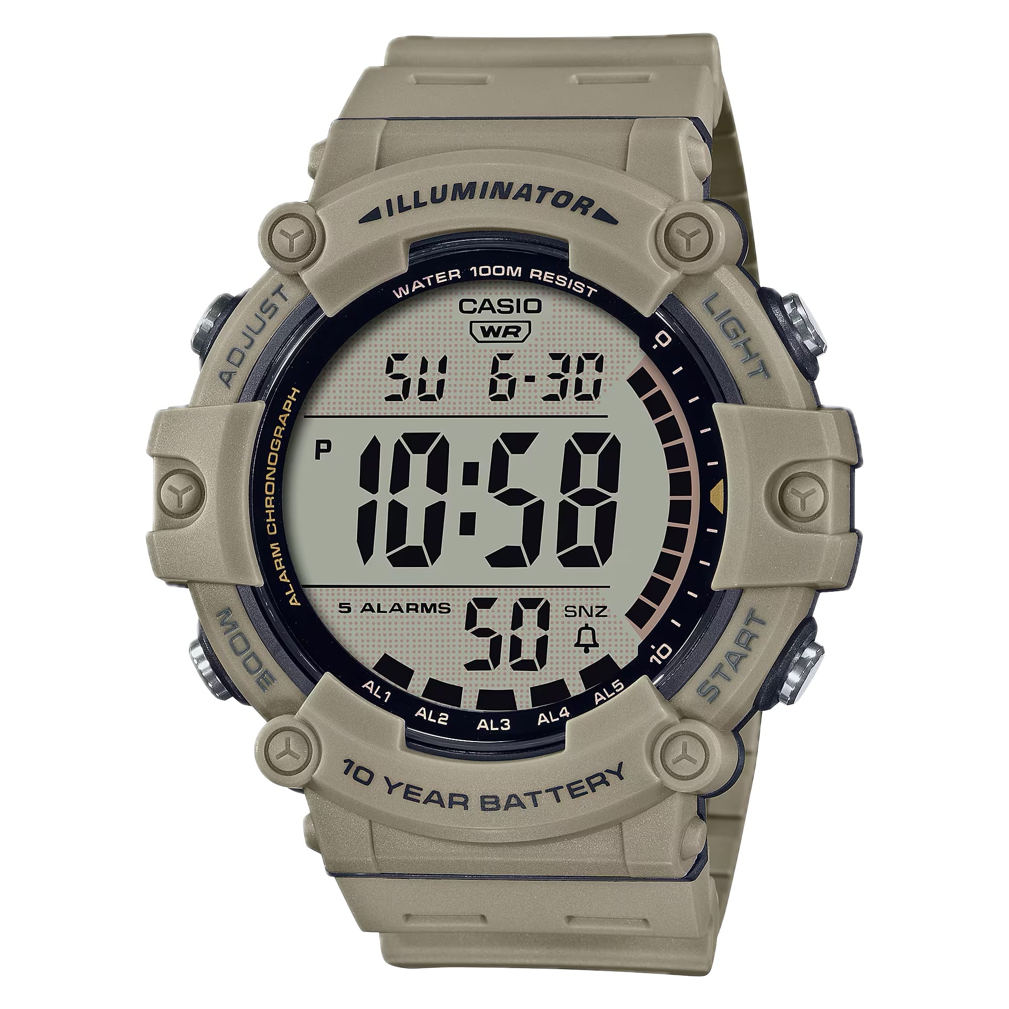 Casio - Men’s Illuminator Grey Digital Watch - AE-1500WH-5AV - Beige