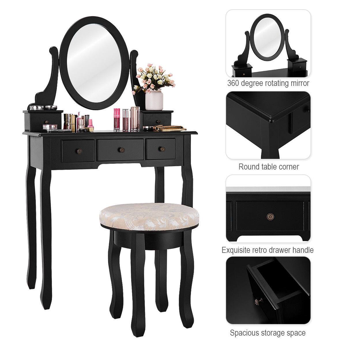 360 degree rotating mirror  
Round table corner  
Exquisite retro drawer handle  
Spacious storage space