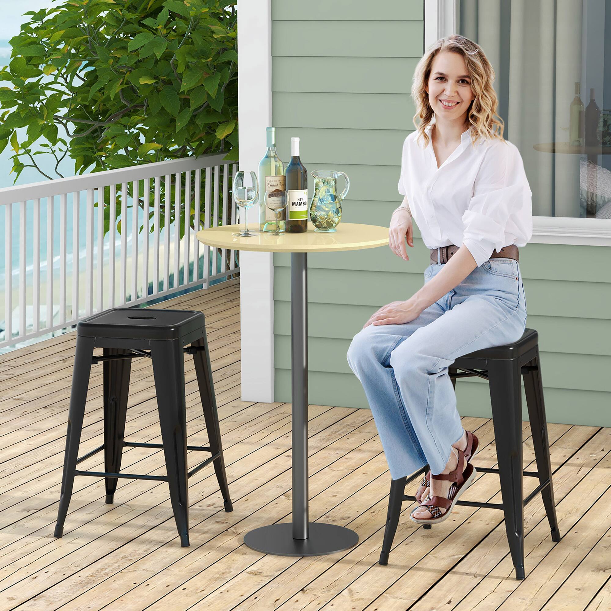 Alt View 4. Gymax - Gymax 24'' Metal Bar Stools Set of 4 w/ Square Seat Patio Bar Stools Home Kitchen Black - Black.