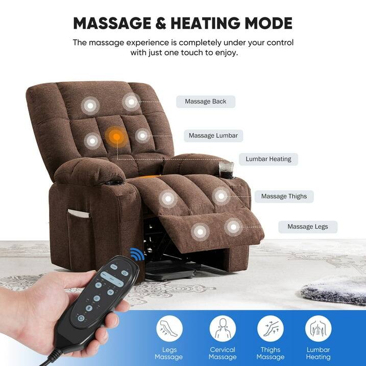 MASSAGE & HEATING MODE

The massage experience is completely under your control with just one touch to enjoy.

- Massage Back
- Massage Lumbar
- Lumbar Heating
- Massage Thighs
- Massage Legs
- Cervical Massage
- Thighs Massage
- Lumbar Heating