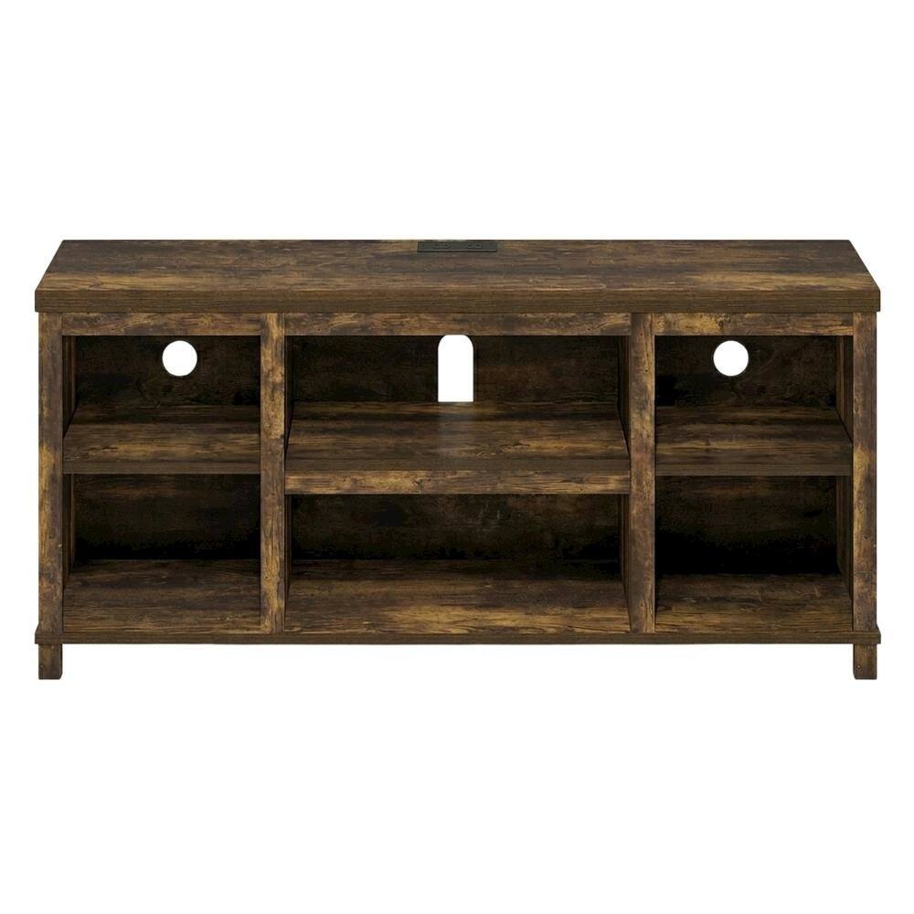 Back. FurniFact - Wooden 3-Tier Entertainment Center for TV up to 55 Inch - Amber Pine.