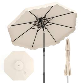 Gymax - 10 FT Patio Umbrella w/Push Button Tilt & Crank 2-Tier Vented Top 8 Metal Ribs - Beige