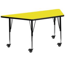 Emma + Oliver - Mobile 22.5x45 Trapezoid HP Laminate Preschool Activity Table - Yellow
