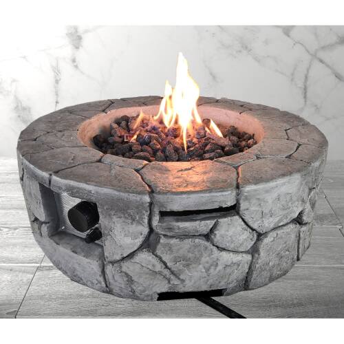 Back. APRILSOUL - 9 inch H x 28 inch W Fiber Reinforced Concrete Outdoor Fire pit Stone Gray - Gray.