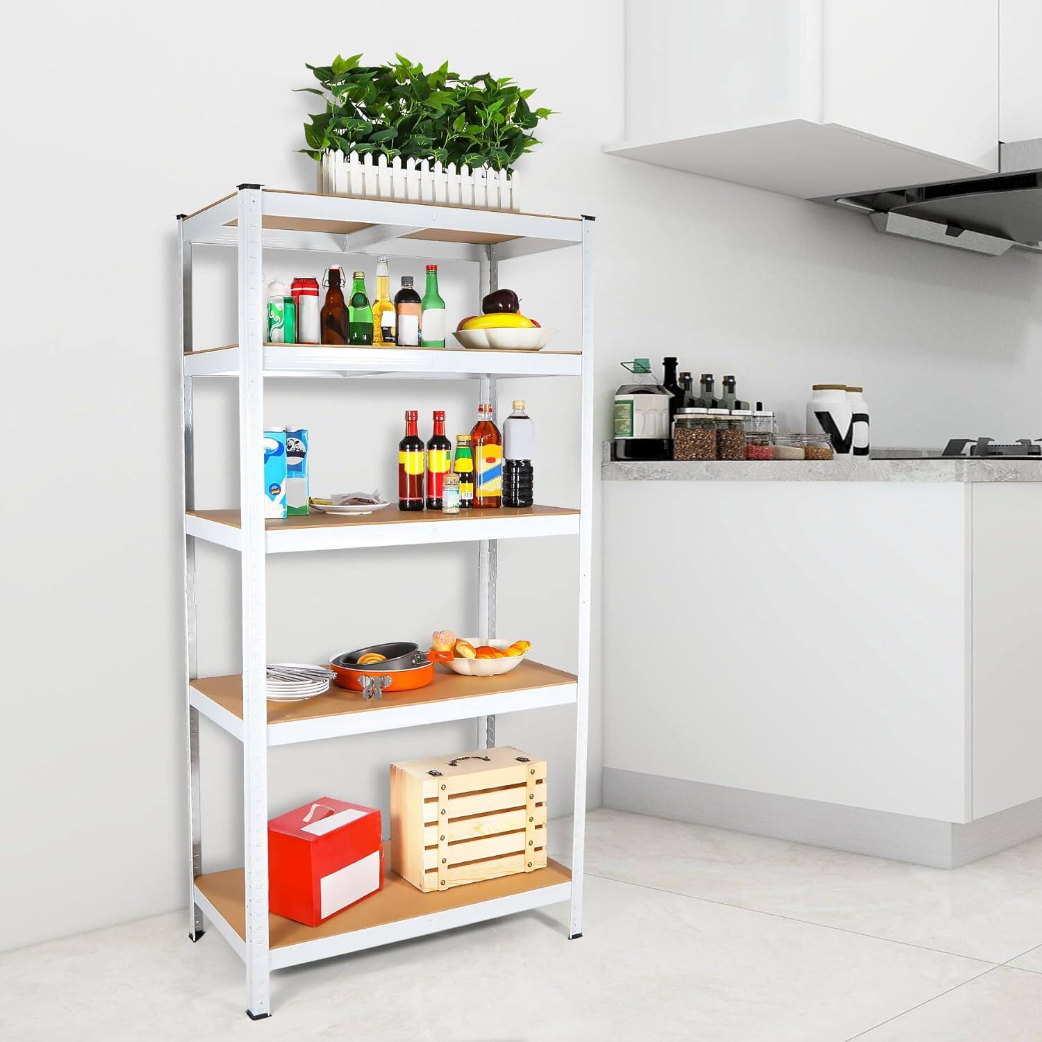 Angle. Lirago - 5-Tier Metal Storage Shelves for Garage Utility Storage Shelves ( 59-in H x 29.5-in W x 12-in D ) - White.