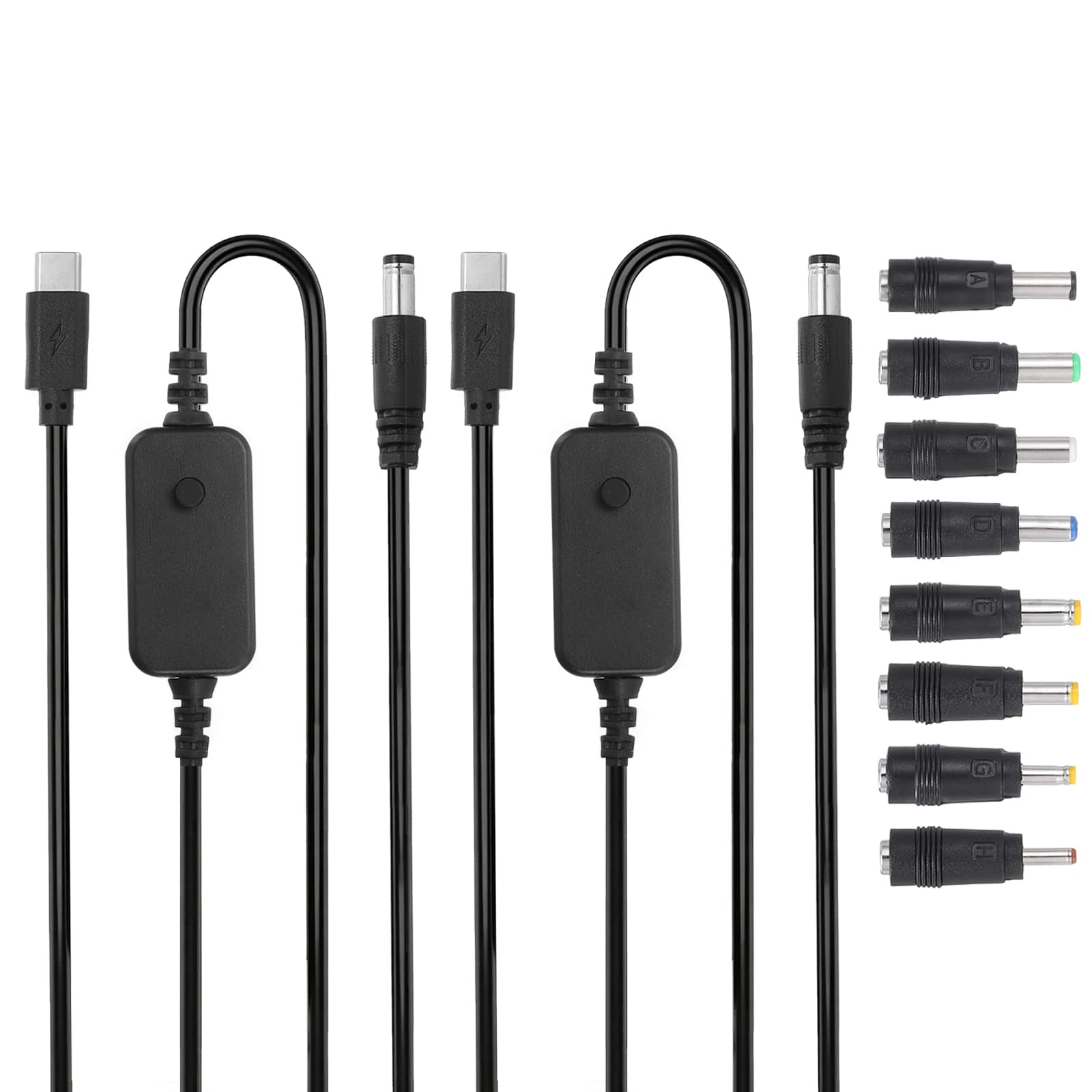 Unique Bargains - 2pcs USB-C to DC PD Adapter w/ 8 Tips, 5V-20V PD Cable for Routers, Laptops, Speakers - Black