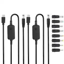 Unique Bargains - 2pcs USB-C to DC PD Adapter w/ 8 Tips, 5V-20V PD Cable for Routers, Laptops, Speakers - Black