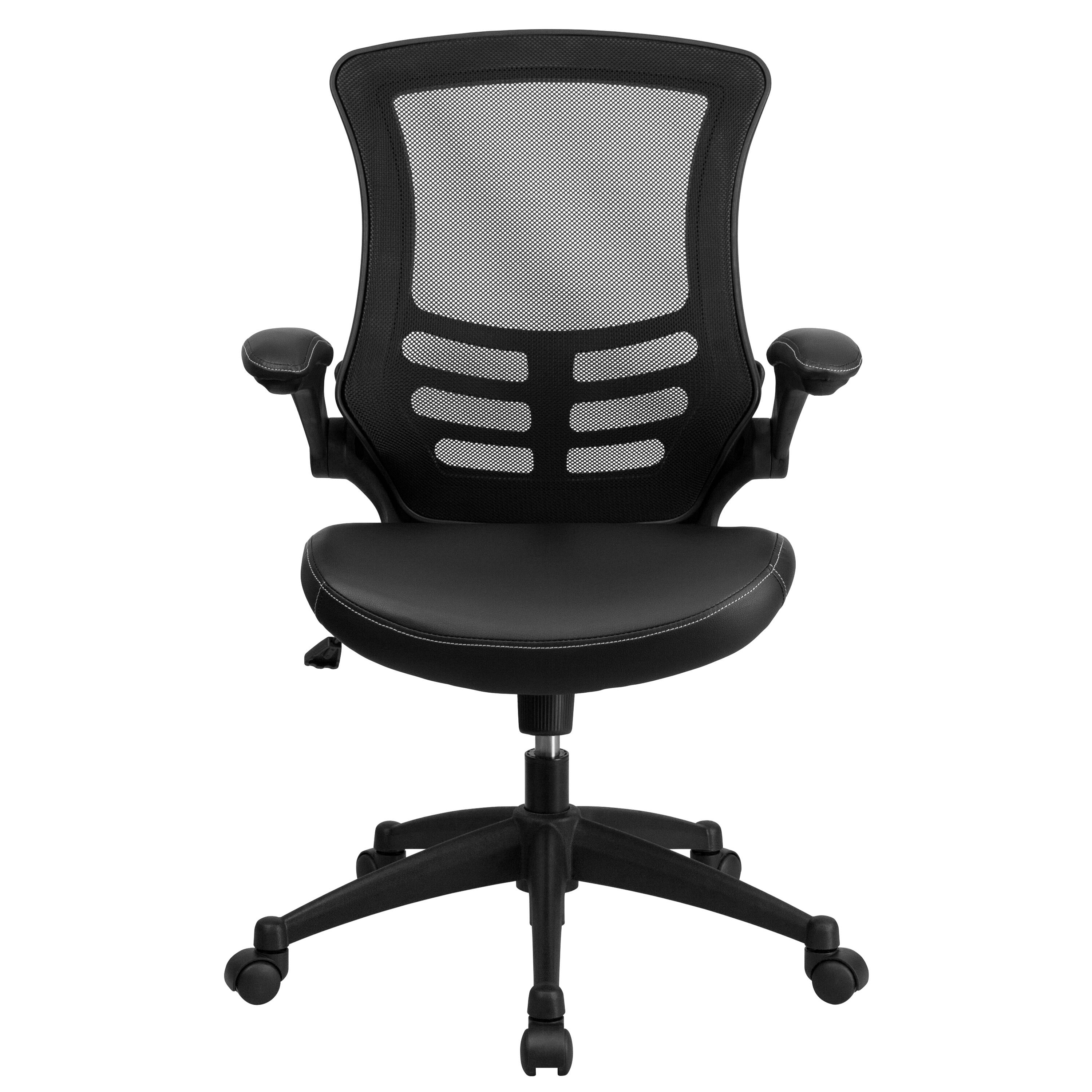 Alt View 7. Emma + Oliver - Mid-Back Mesh Swivel Ergonomic Task Office Chair with Flip-Up Arms - Black Mesh & LeatherSoft/Black Frame.