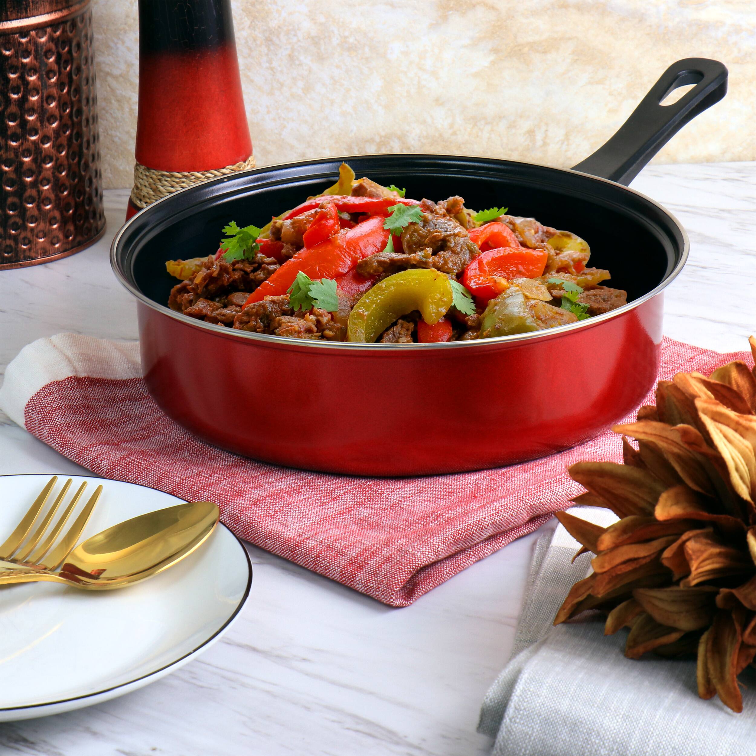 Alt View 7. Gibson - Gibson Everyday Cardinal 7 Piece Nonstick Steel Cookware Set in Red - Red.