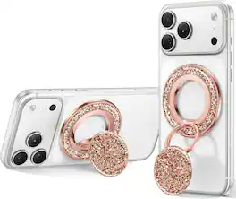 Syncwire - Sparkly Magnetic Phone Ring Holder, for MagSafe Phone Grip, 360° Rotation, Glitter Resin Stand Kickstand - Glitter Rose Gold