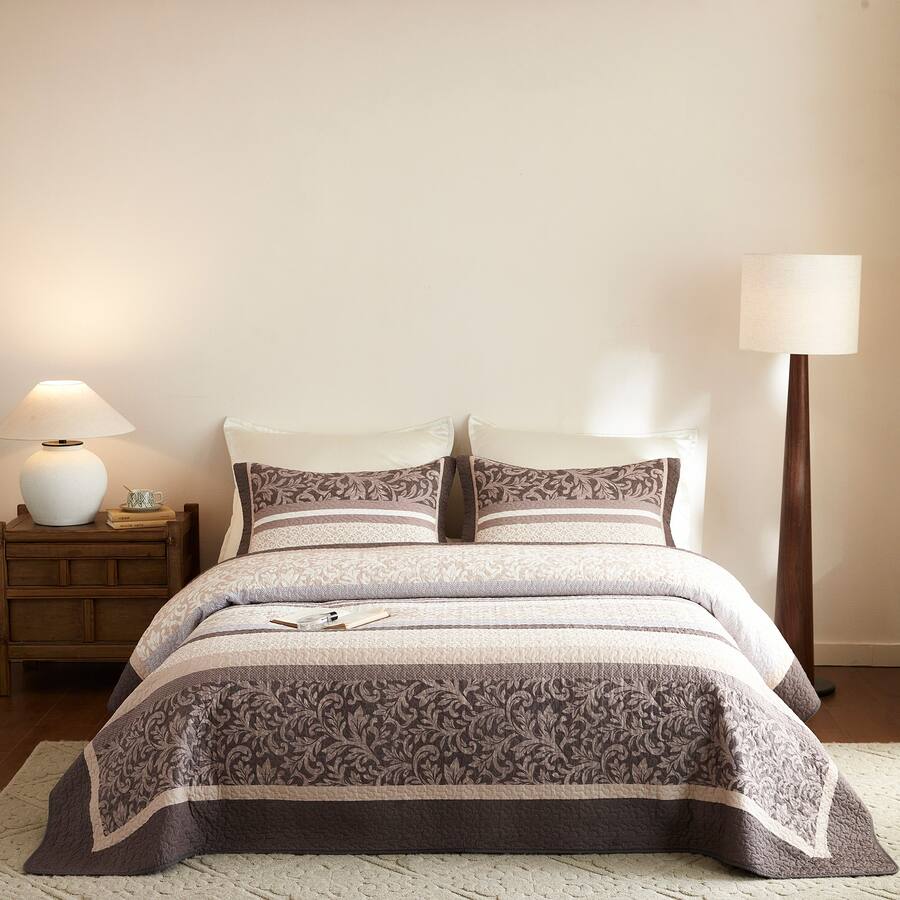Neutral Color Bedspread MarCielo 3 Piece Traditional Floral Cotton Quilt Bedspread Set Neutral ...