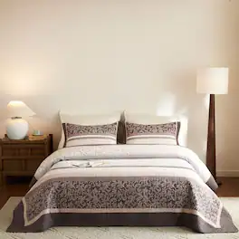 MarCielo - 3 Piece Traditional Floral Cotton Quilt Bedspread Set - Neutral Color