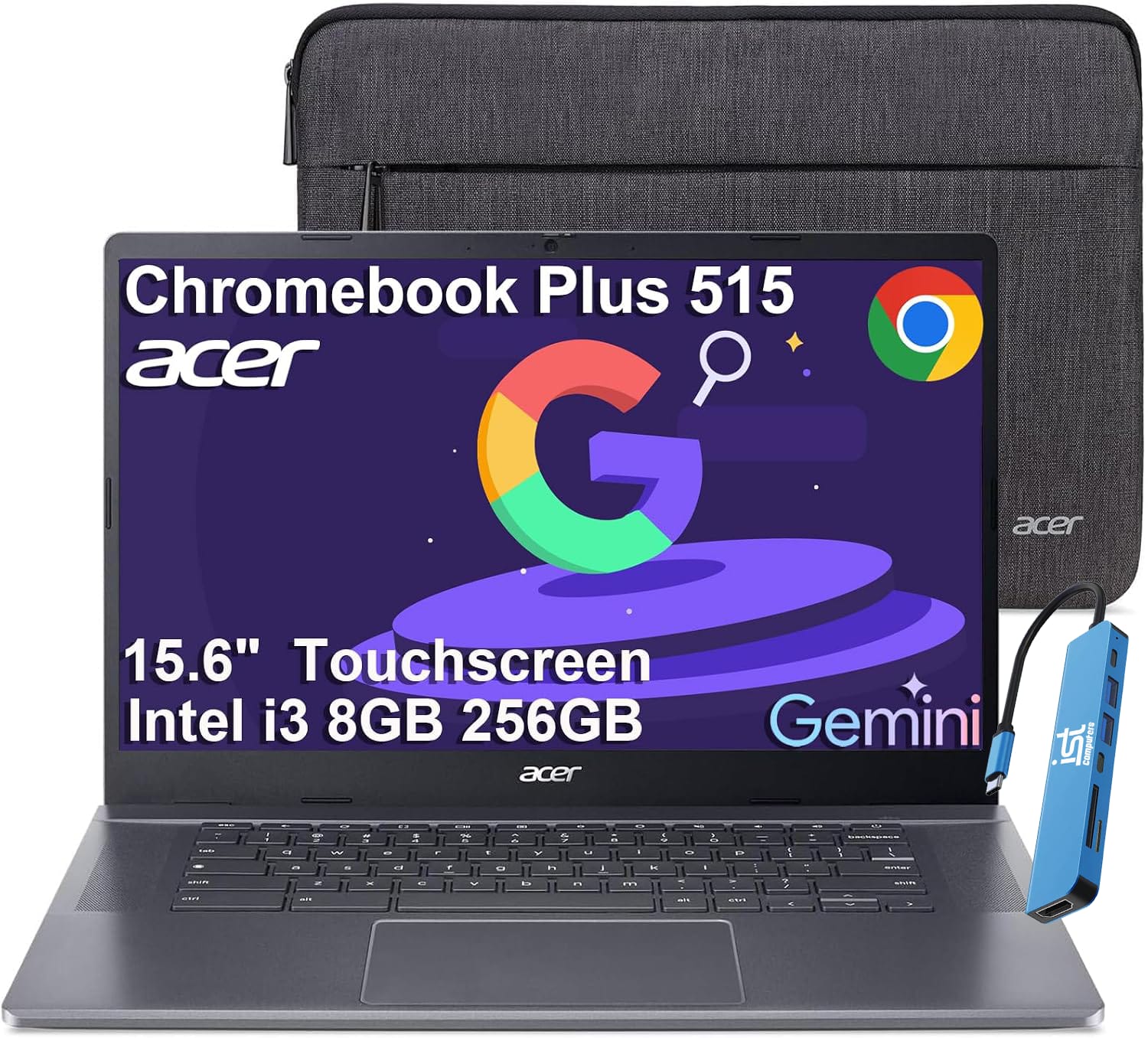 Acer - Chromebook Plus 515 15.6" FHD Touchscreen Laptop with Google AI - Intel Core i3-1305U - 8GB RAM - 256GB SSD - Chrome OS - Steel Gray