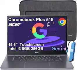 Acer - Chromebook Plus 515 15.6" FHD Touchscreen Laptop with Google AI - Intel Core i3-1305U - 8GB RAM - 256GB SSD - Chrome OS - Steel Gray