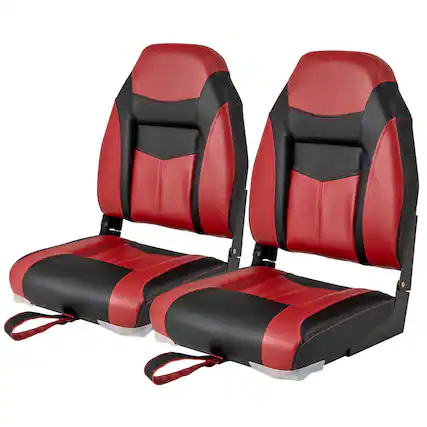 Front. Costway - Costway 2 Pack High Back Folding Boat Seats with Sponge Cushion & Flexible Hinges - Black,Red.