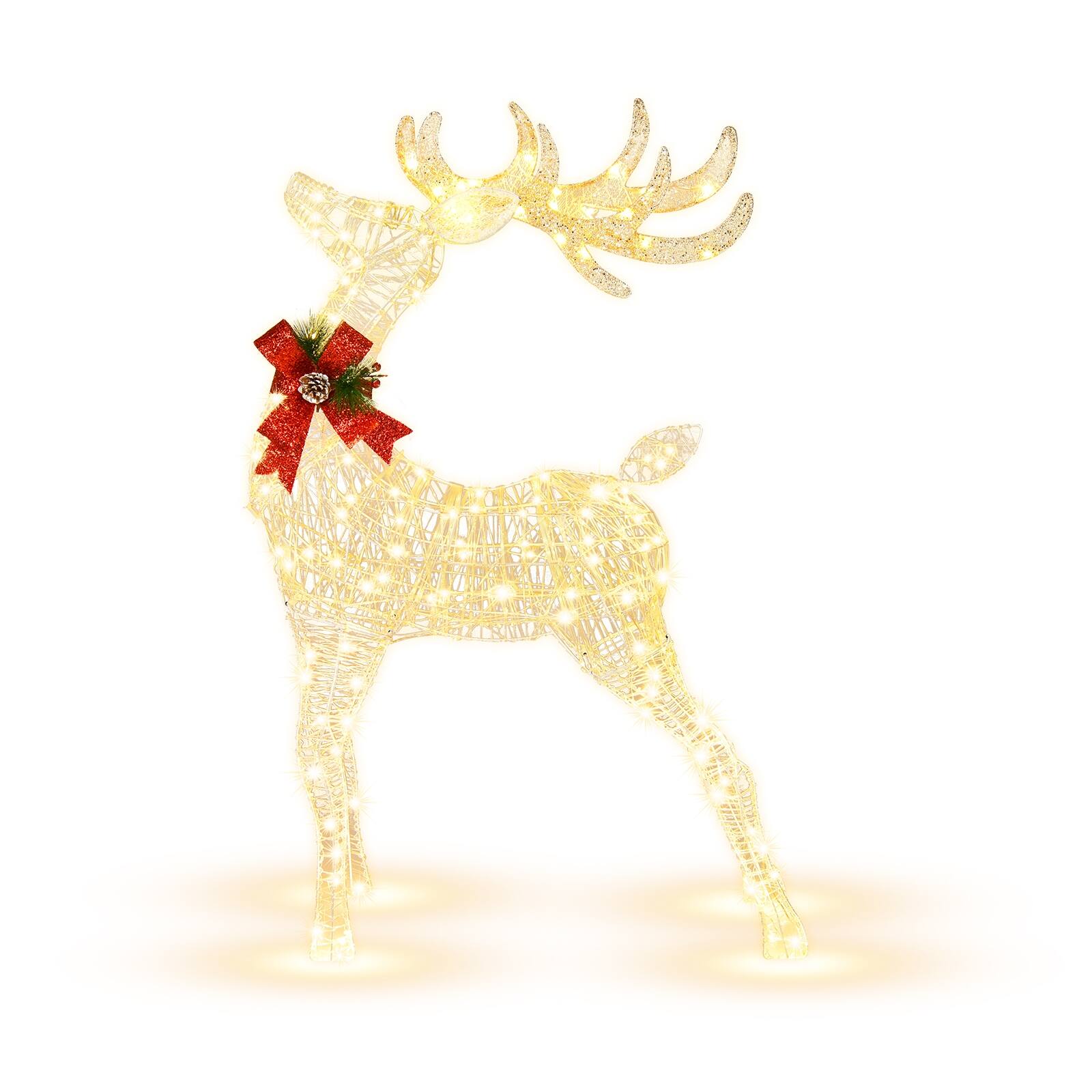 Angle. WELLFOR - Lighted Christmas Reindeer with 120 LED Lights and Ground Stakes - White.