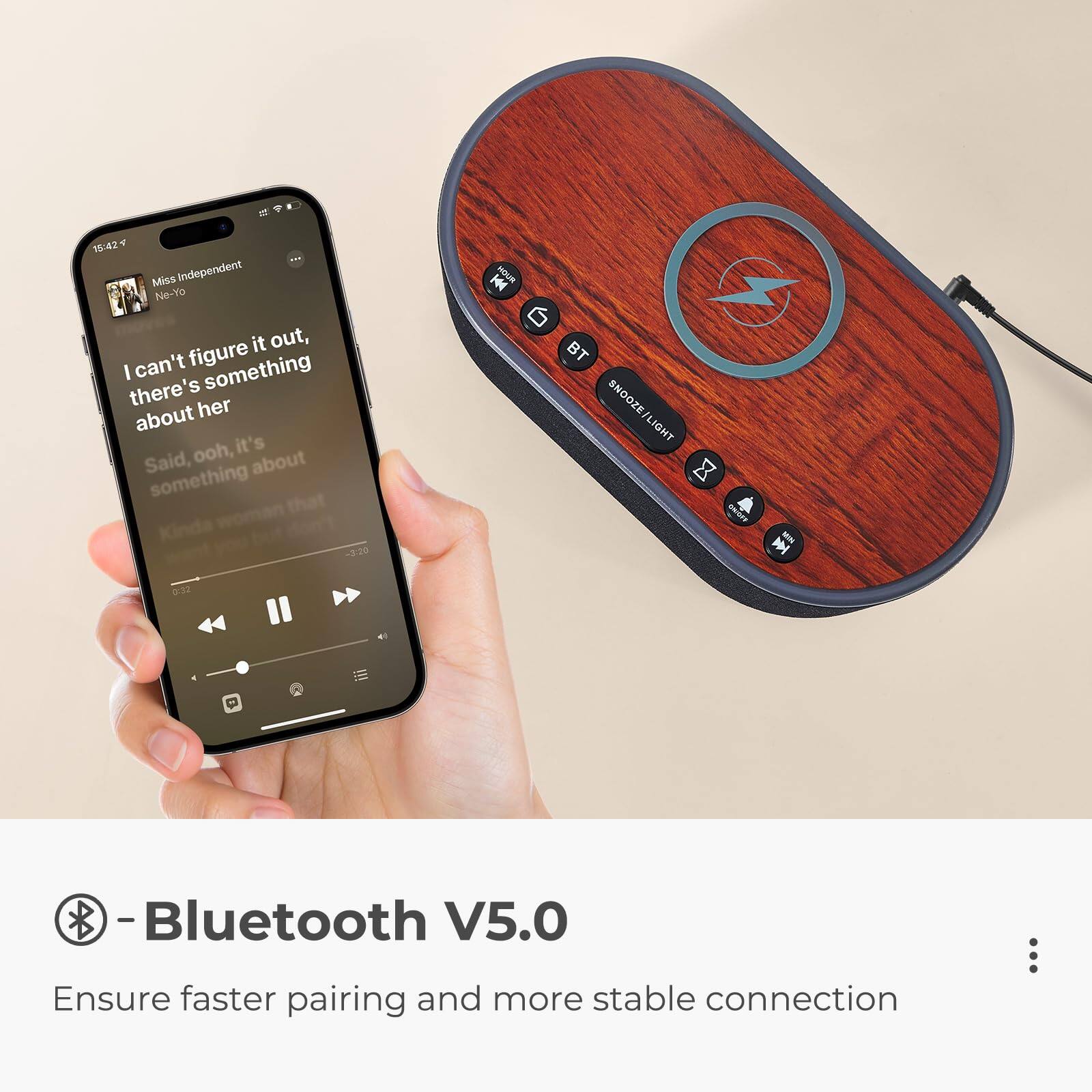 15:42

Miss Independent  
Ne-Yo

I can't figure it out,  
there's something about her

Said, ooh, it's about  
something about that

- Bluetooth V5.0  
Ensure faster pairing and more stable connection
