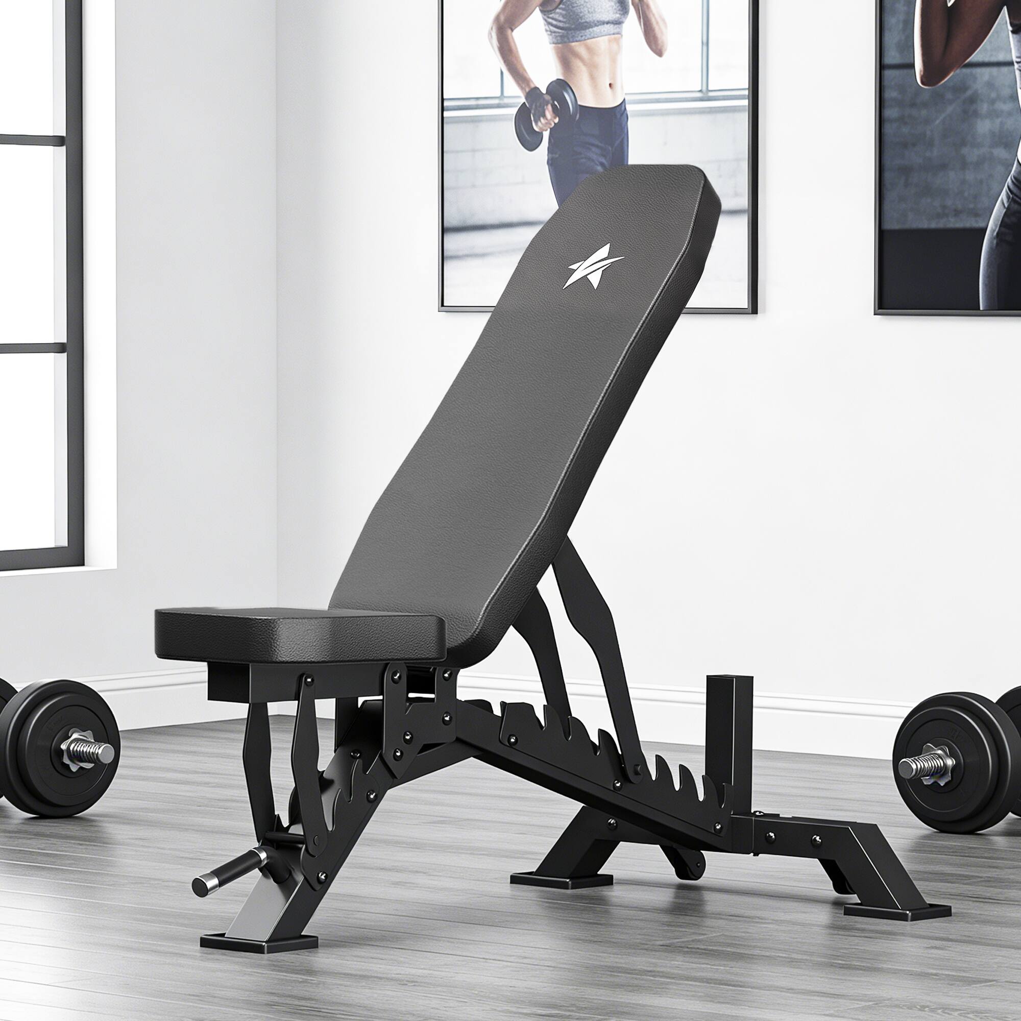 Alt View 5. KERDOM - Angle Adjustable Weight Bench, Foldable Home Gym Bench Press, PU Leather Sturdy Workout Bench, Recline Dumbbell Bench - Black.