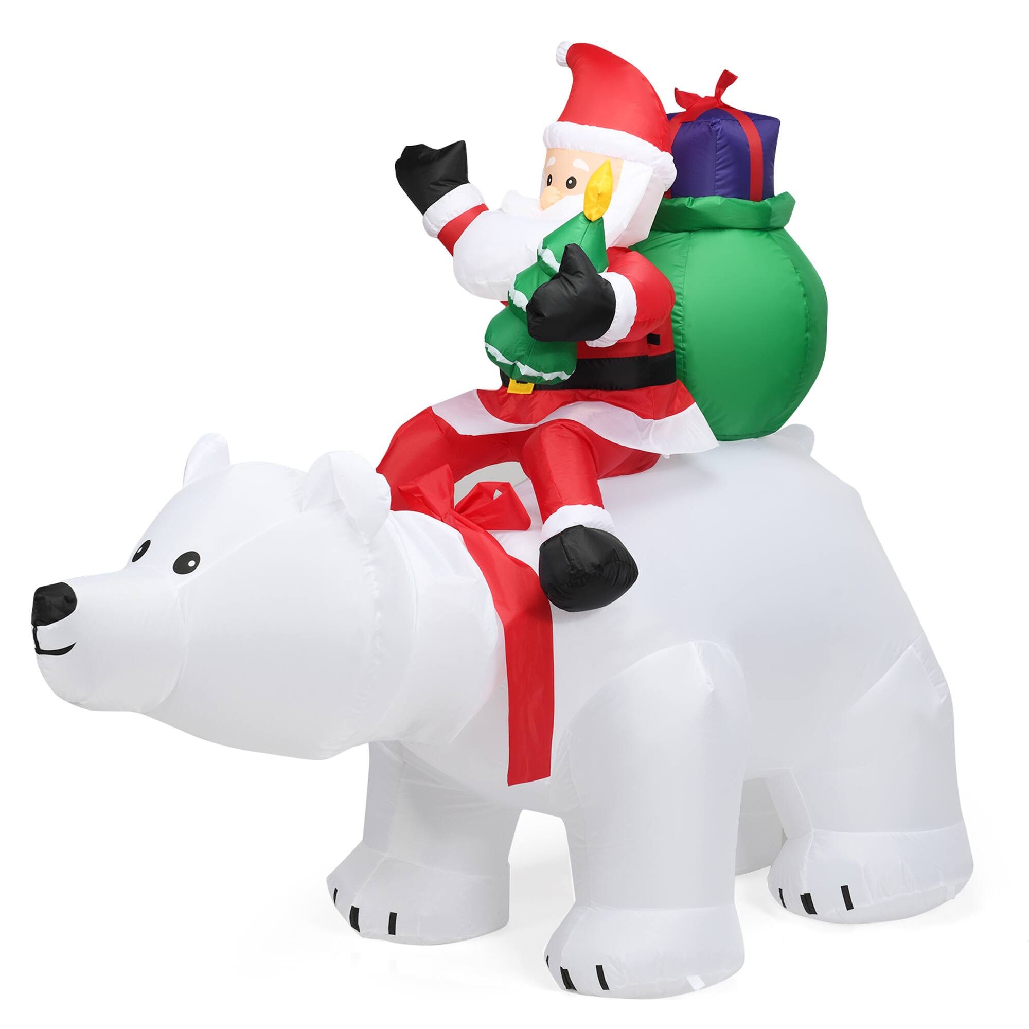 Alt View 5. Gymax - Gymax 6.5ft Inflatable Christmas Santa Riding Polar Bear Decoration w/ LED Light - White.