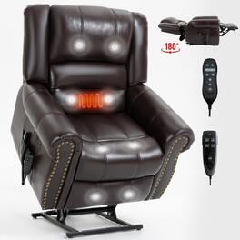 Ropilly - Power Lift Recliner Chair Faux Leather Recliner Dual Motor 350 LBS - Antique brown