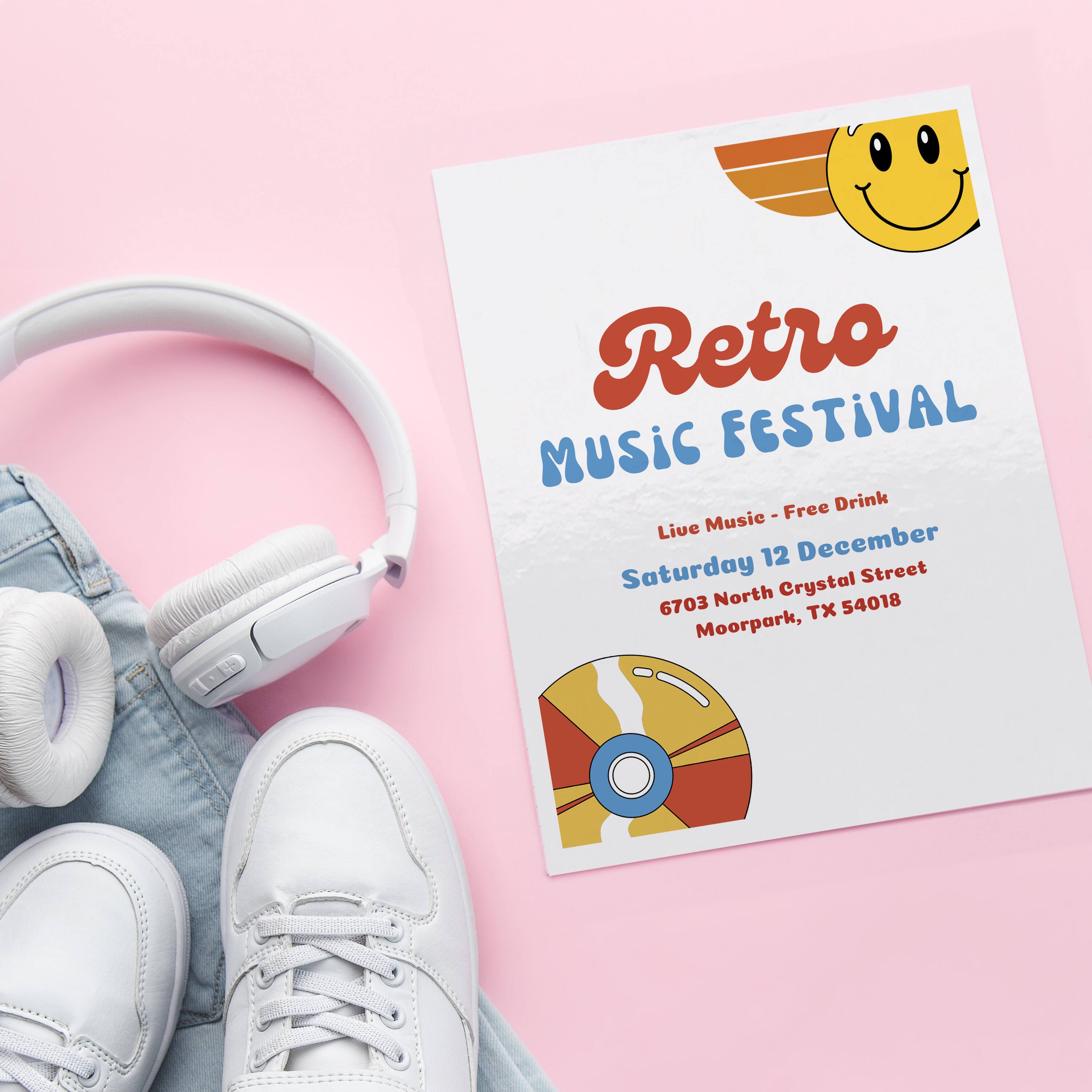 Retro Music Festival  
Live Music - Free Drink  
Saturday 12 December  
6703 North Crystal Street  
Moorpark, TX 54018