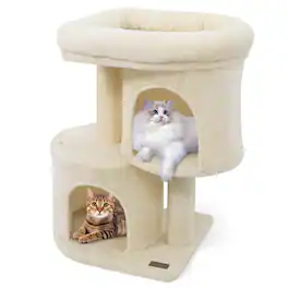 Costway - 26" Small Cat Tree with Large Padded Plush Perch, 2 Condos, Sisal Scratching Posts