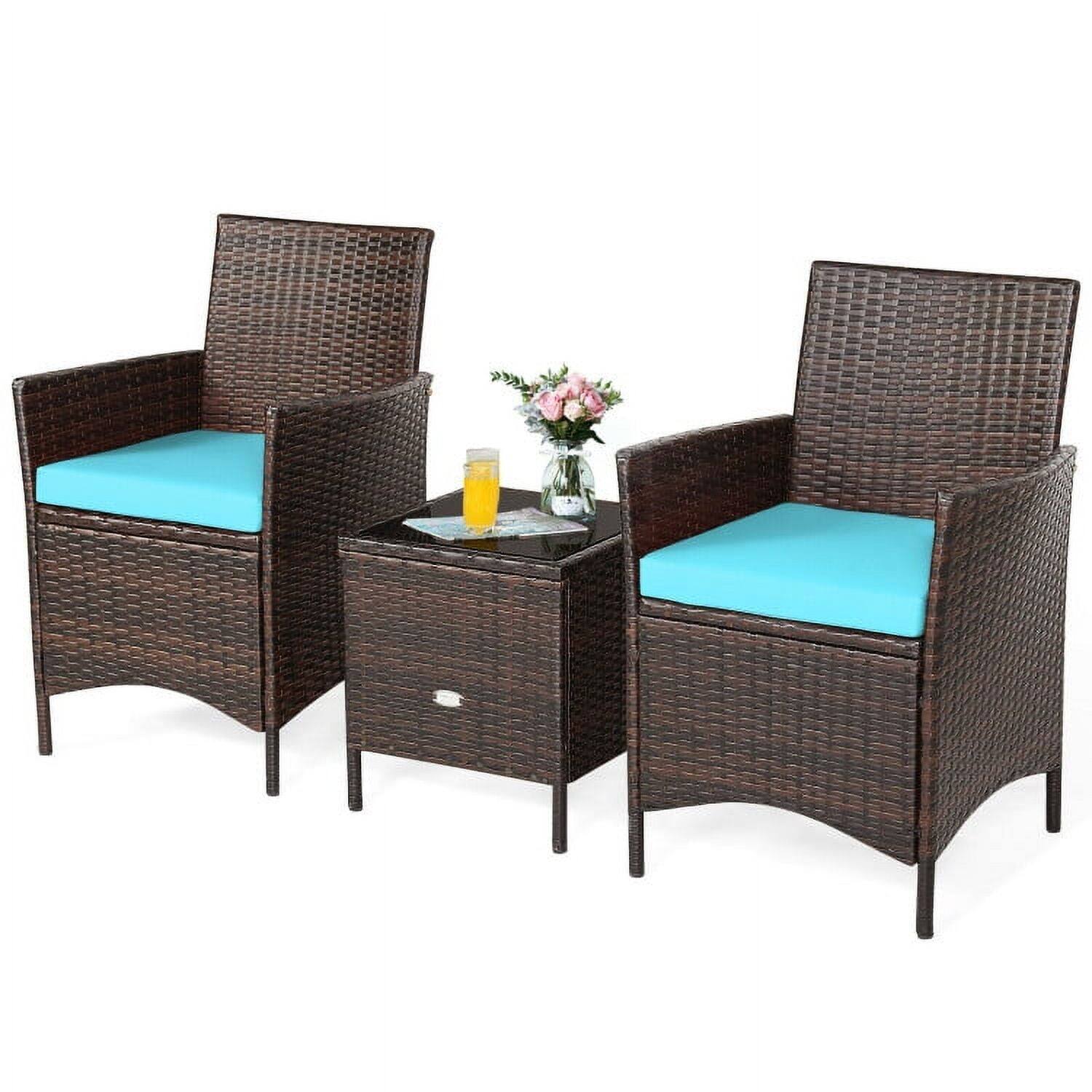 Front. Pefilos - 3 Piece Patio Conversation Set Outdoor PE Rattan Wicker Furniture Set with Coffee Table & Chair - Blue.
