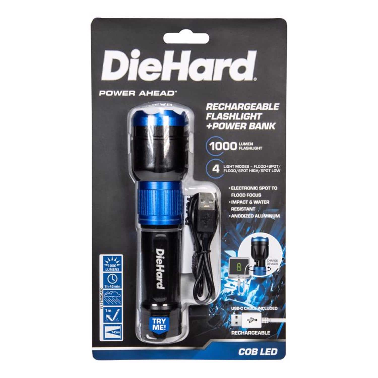 Dorcy - DieHard 1000 lm Black/Blue LED Flashlight Power Bank
