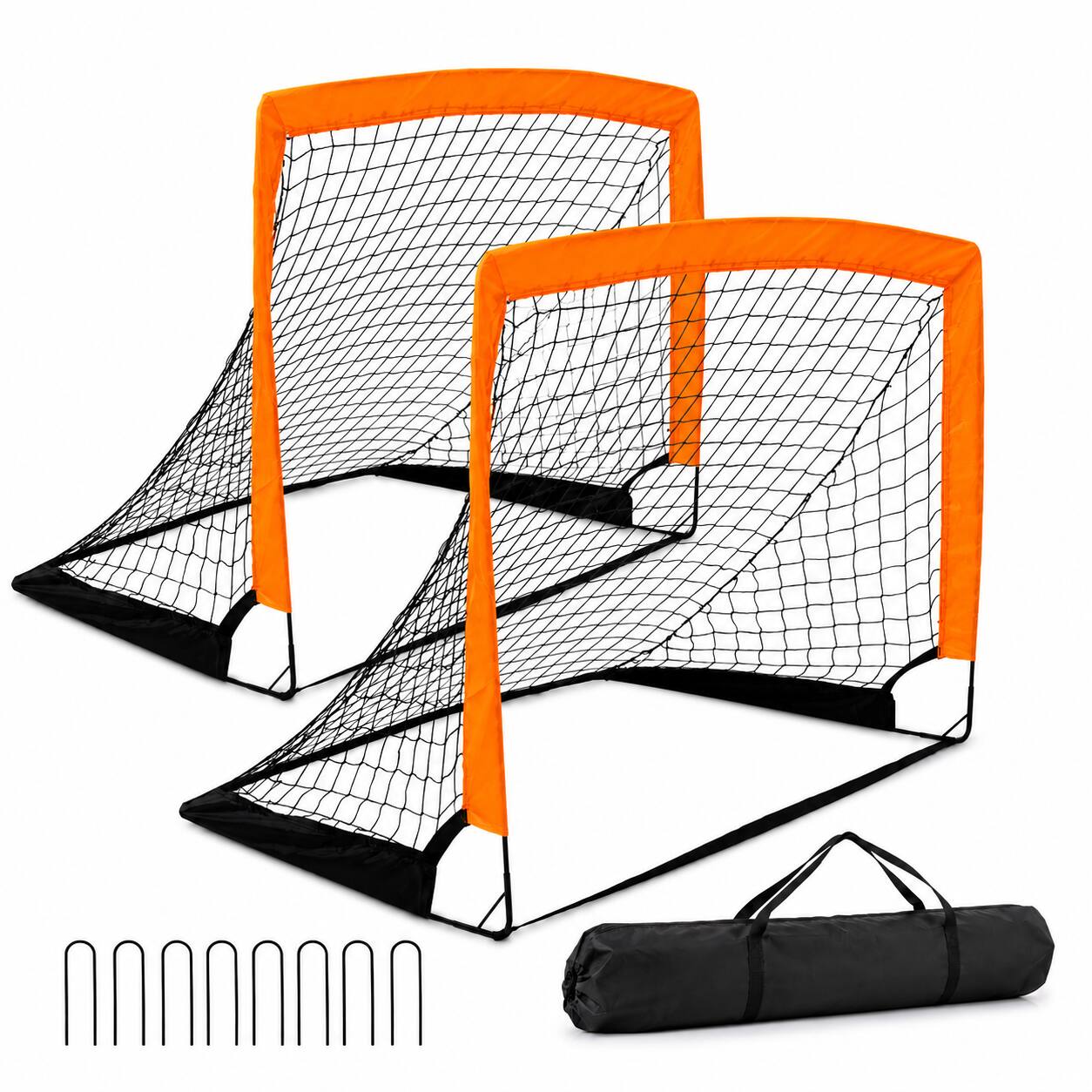 Back. Anysun - 2 Pack Pop-Up Portable Soccer Goals, Outdoor Soccer Goal Set for Backyard Games & Soccer Training - Orange.