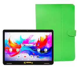LINSAY - 10.1" Octa Core 256GB Storage Android 15 Tablet with Leather Case - Green