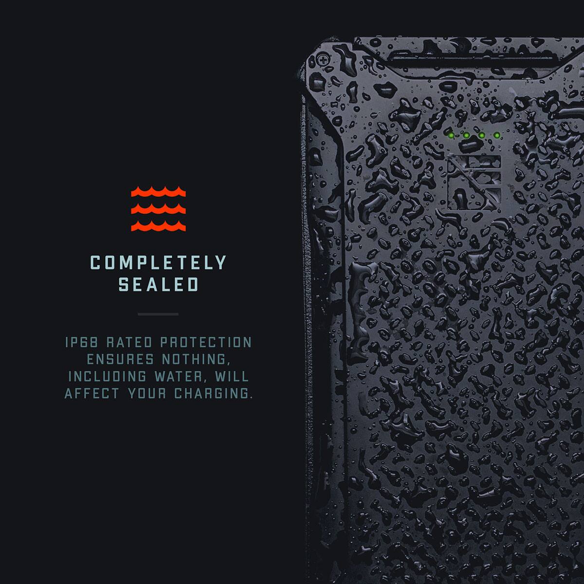 COMPLETELY SEALED  
IP68 RATED PROTECTION ENSURES NOTHING, INCLUDING WATER, WILL AFFECT YOUR CHARGING.