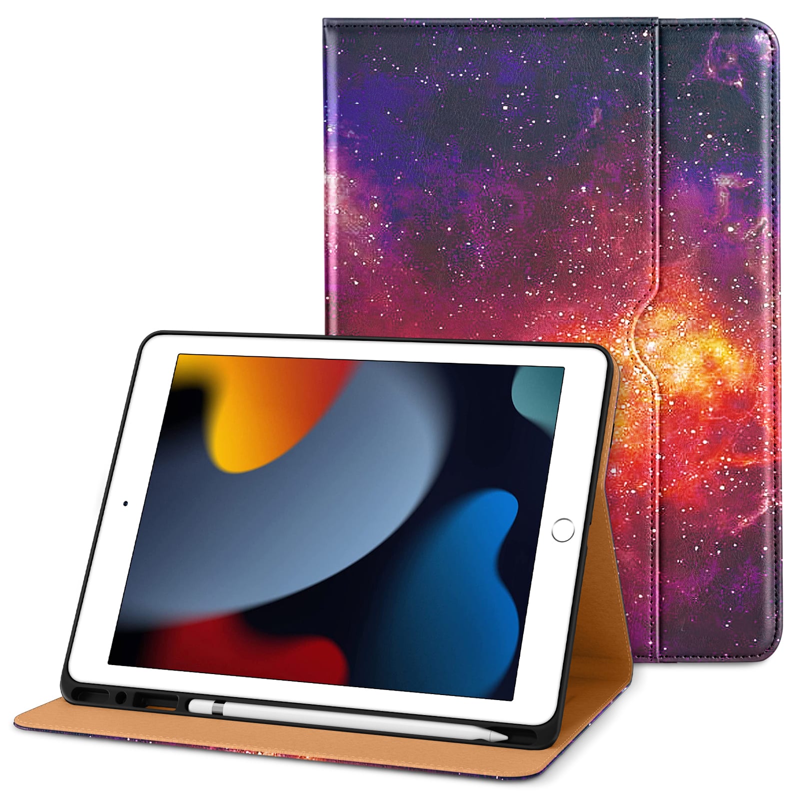 Front. DTTO - ​Case for iPad 9th/8th/7th Generation 10.2 Inch 2021/2020/2019, Premium Leather Folio Stand - Auto Wake/Sleep - Galaxy.