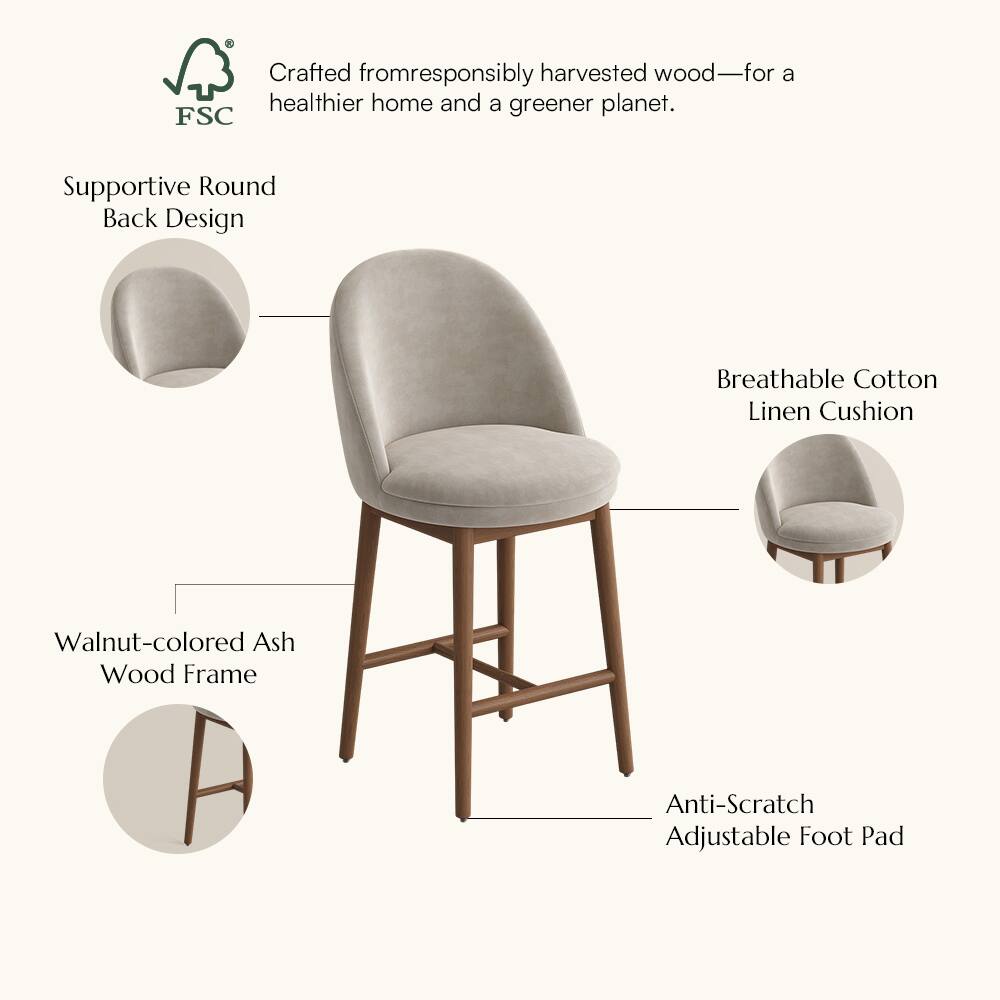 Crafted from responsibly harvested wood—for a healthier home and a greener planet. FSC Supportive Round Back Design Breathable Cotton Linen Cushion Walnut-colored Ash Wood Frame Anti-Scratch Adjustable Foot Pad