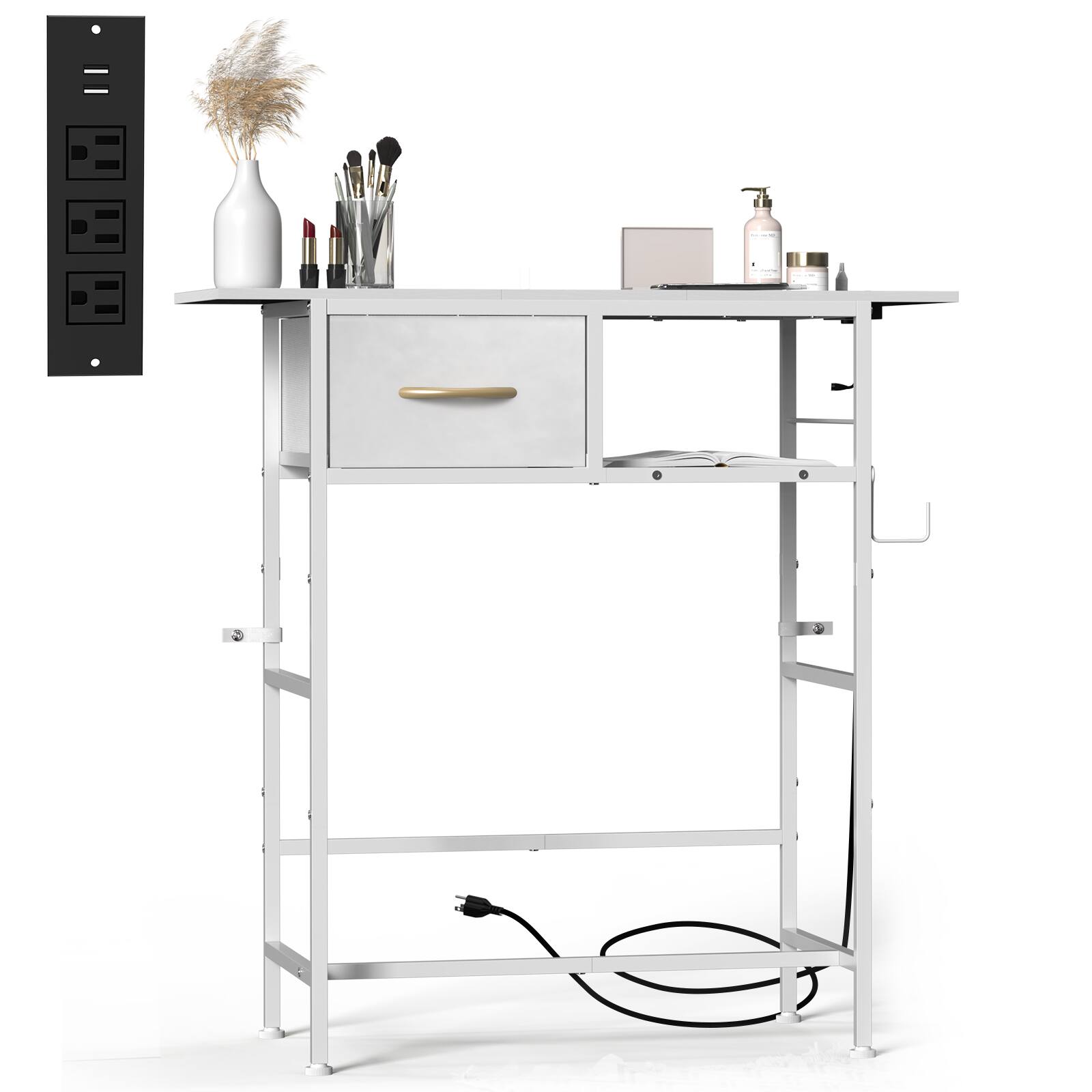 Alt View 1. Oumilen - Vanity Table with Charging Station and Drawer,White - White.