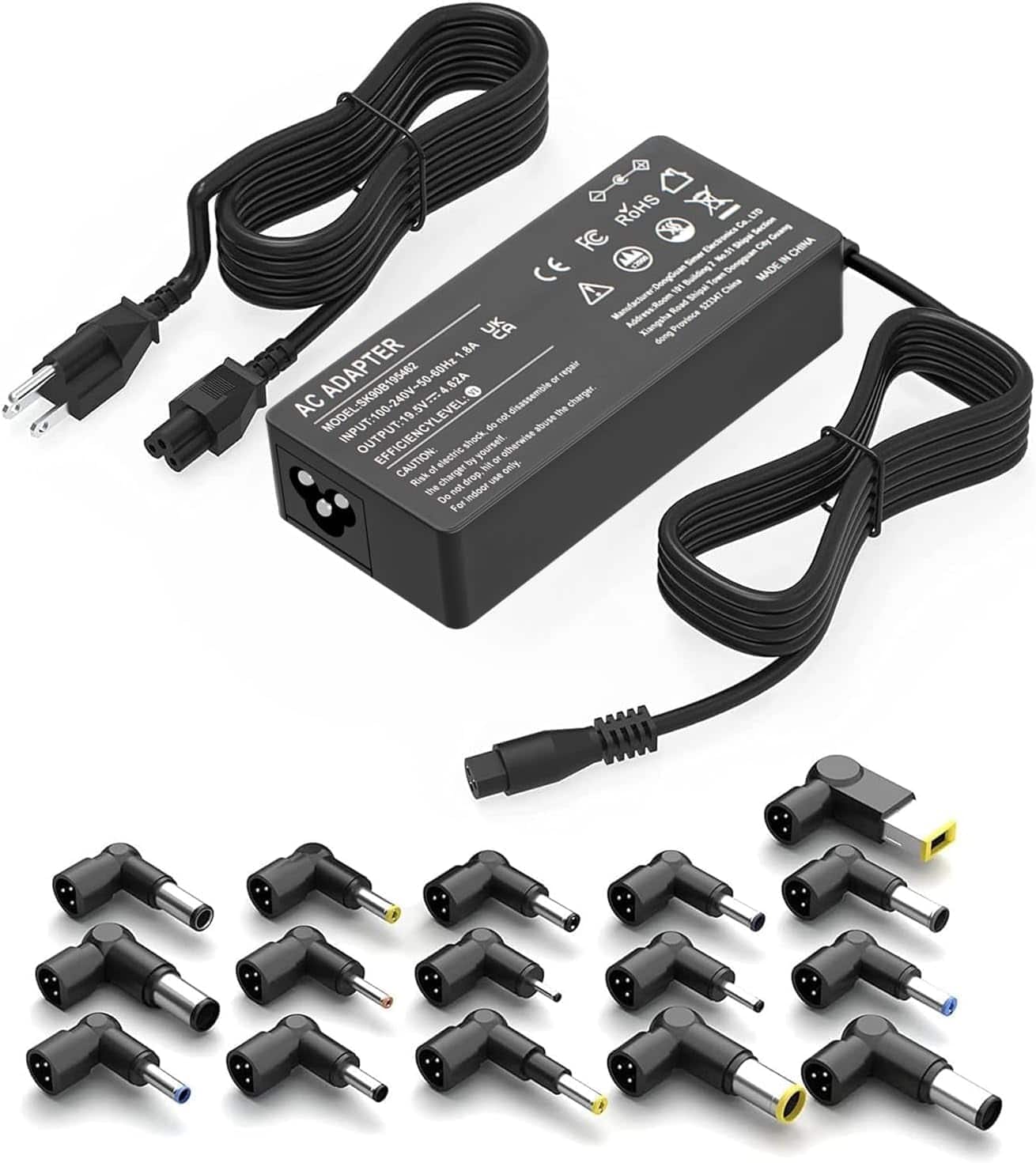 Core Tech - 90W Universal AC Laptop Charger with 16 Interchangeable Tips for Laptops, Ultrabooks and Chromebooks - Black