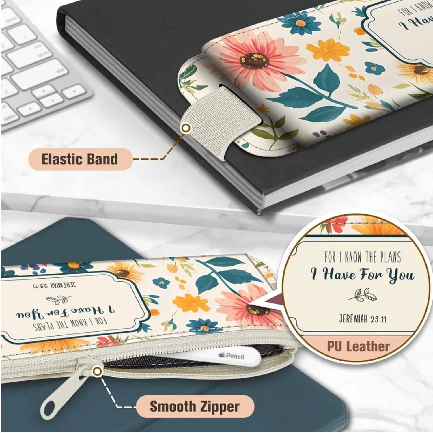 - Elastic Band
- Smooth Zipper
- PU Leather
- FOR I KNOW THE PLANS I Have For You
- JEREMIAH 29:11