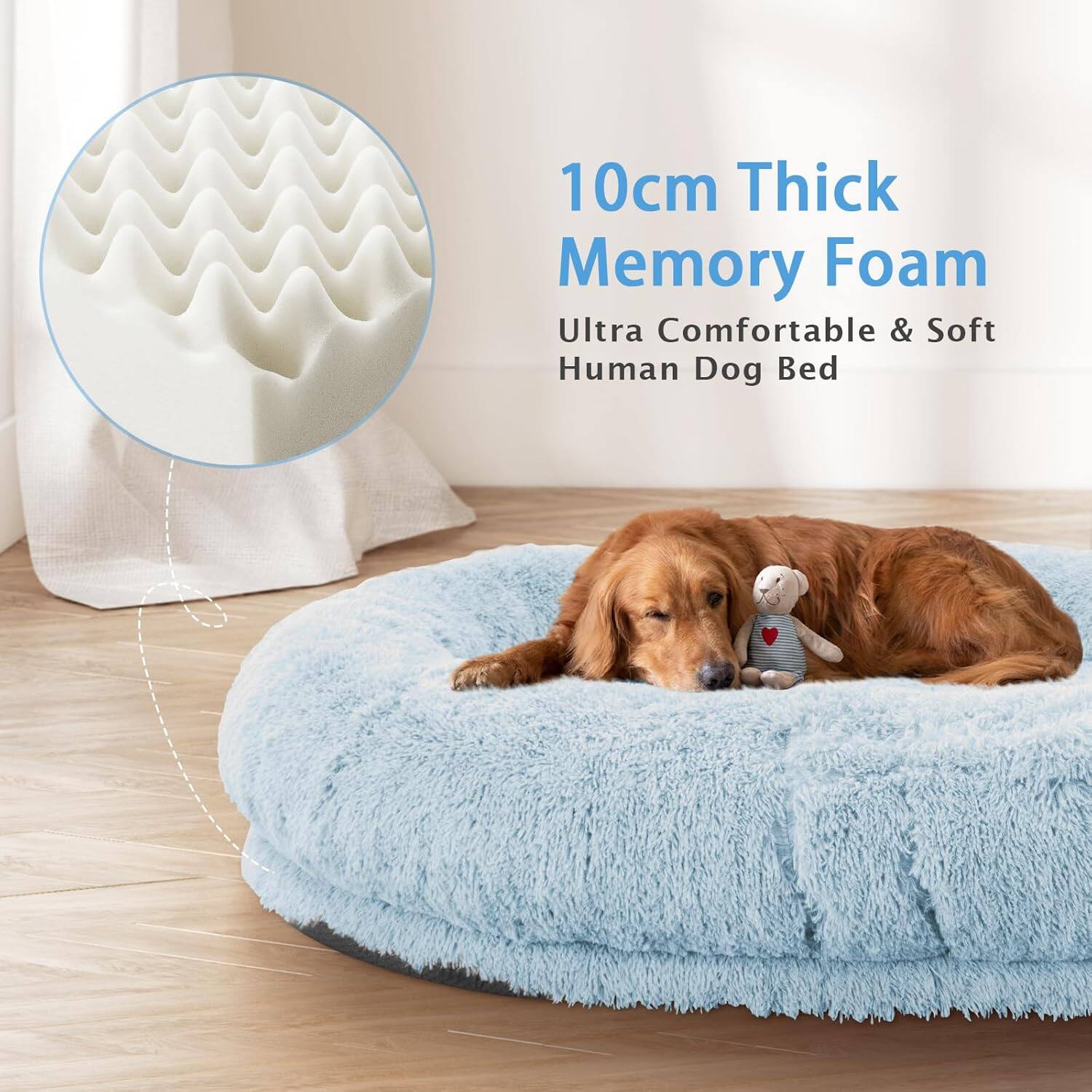 10cm Thick Memory Foam
Ultra Comfortable & Soft Human Dog Bed