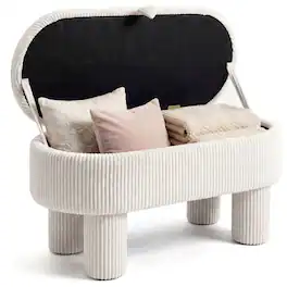 Costway - 42" Storage Ottoman Bench with Hidden Storage Compartment & Legs for Living Room - Beige