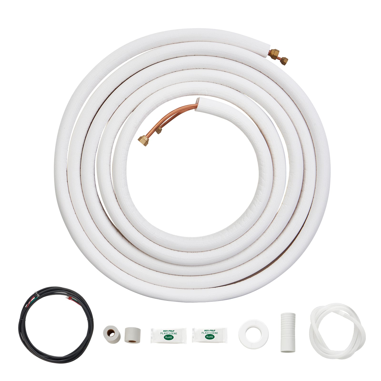 VEVOR - 25FT Mini Split Line Set, 1/4" & 3/8" O.D Copper Pipes Tubing and Triple-Layer Insulation - White