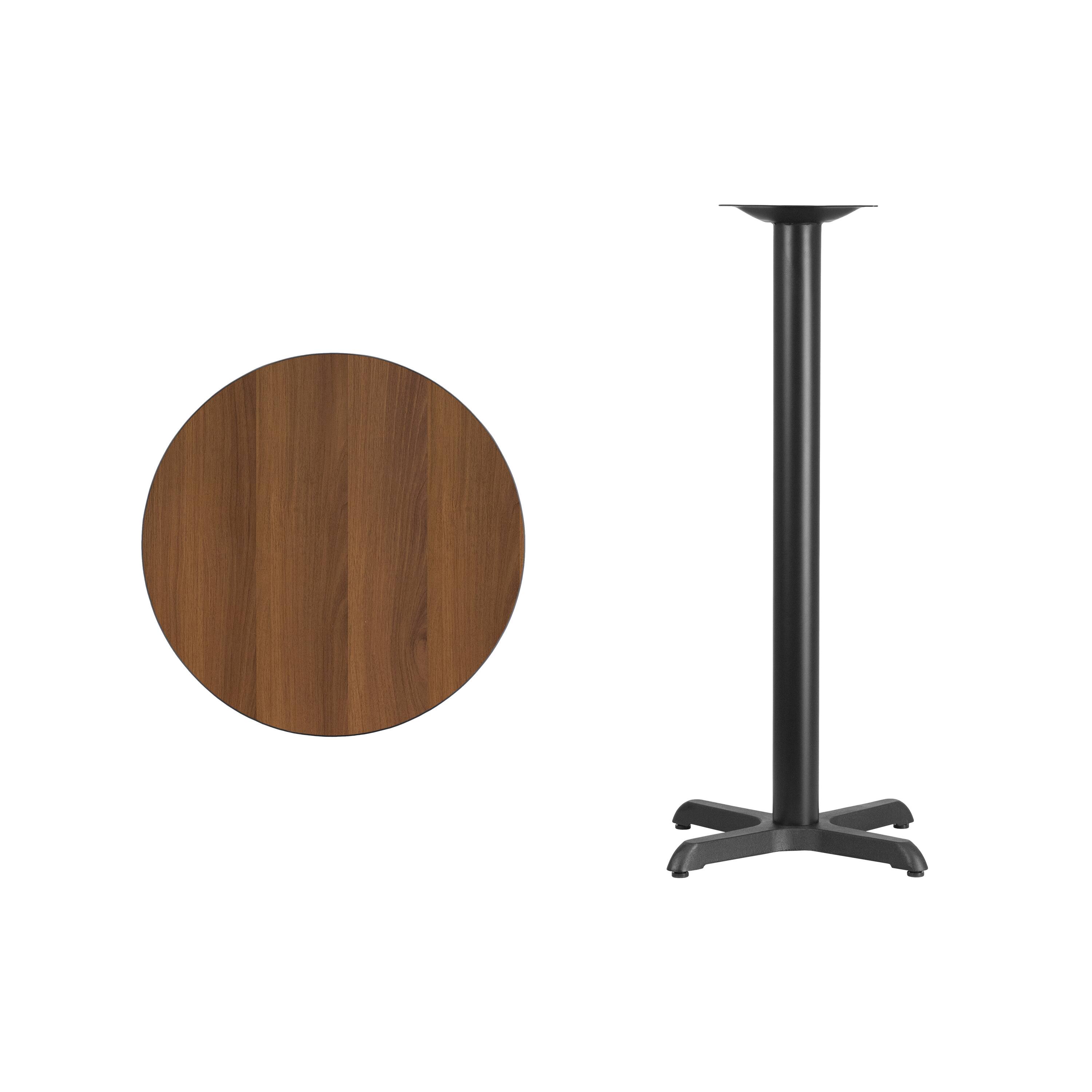 Alt View 2. Emma + Oliver - 24" Round Laminate Table Top with 22"x22" Bar Height Table Base - Walnut.