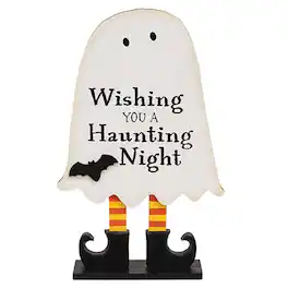 BreeBe - Wishing You a Haunting Night Wooden Ghost on Base - 10.5"H - Multicolor