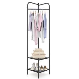 Costway - Corner Coat Rack with Shelves Freestanding Hall Tree with Top Hanger - Black