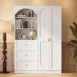 Aheaplus - 80" Arched Kitchen Pantry Sets: Wooden Cupboard, 3 Drawers, 9-Tier Shelves, Kitchen/Living Room ,Ships in 2 Packages - White