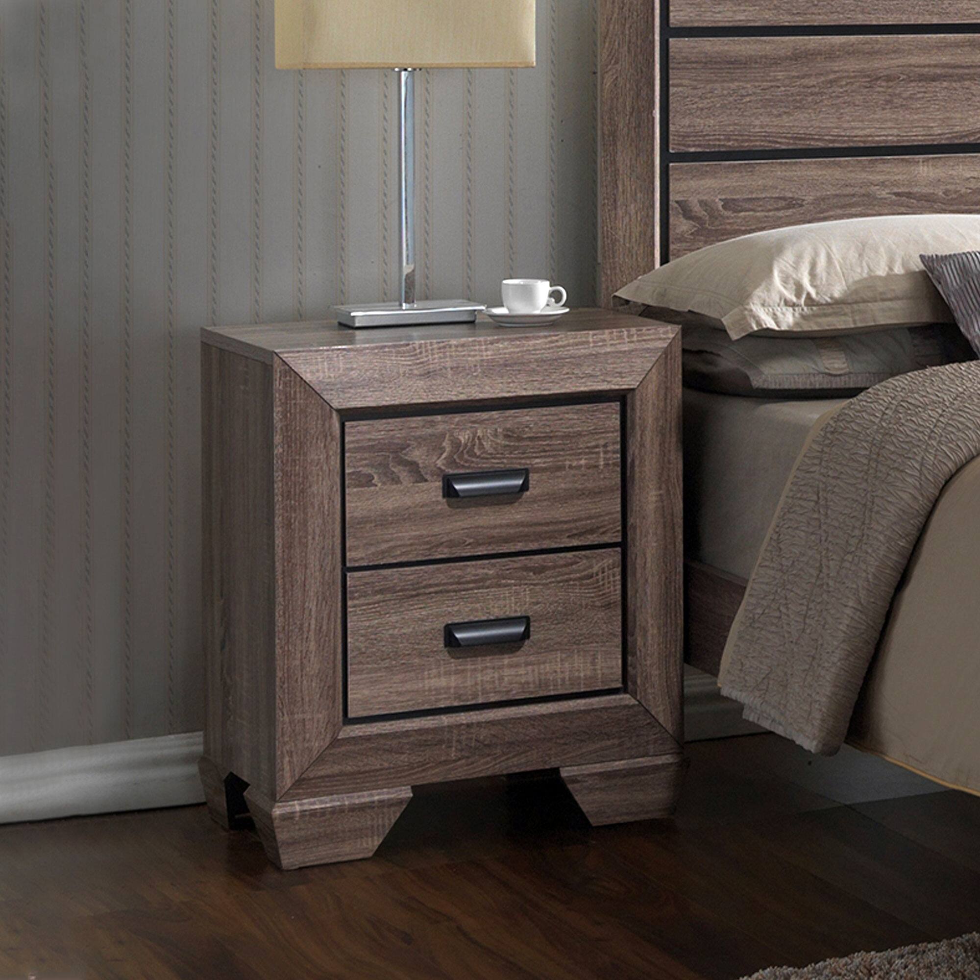 Front. Kings Brand Furniture - Kings Brand Furniture Kerry Wood 2-Drawer Side End Table, Nightstand, Brown - Brown.