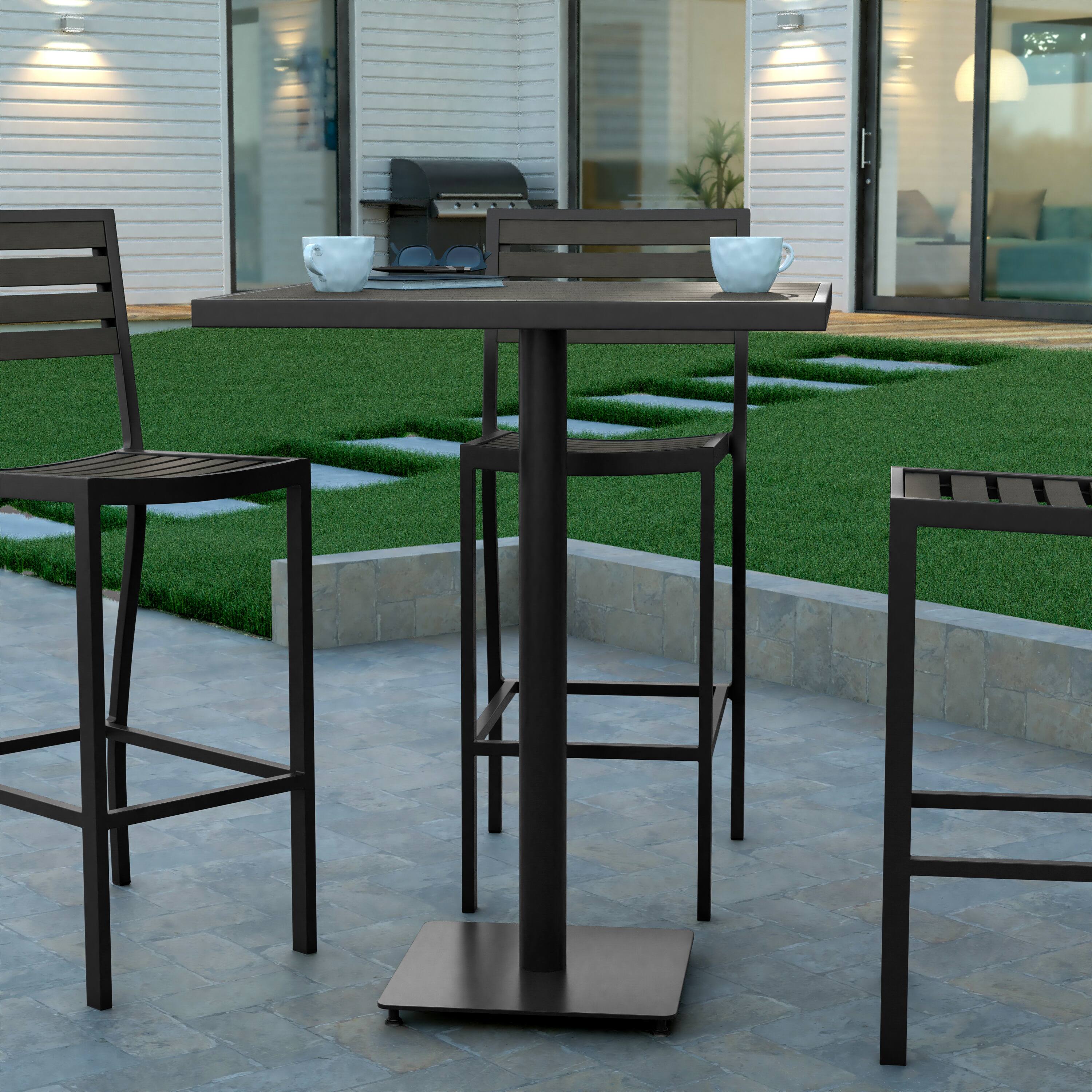 Alt View 1. Emma + Oliver - Livia Outdoor Bar Height Table with Faux Teak Poly Slats - Gray Wash.