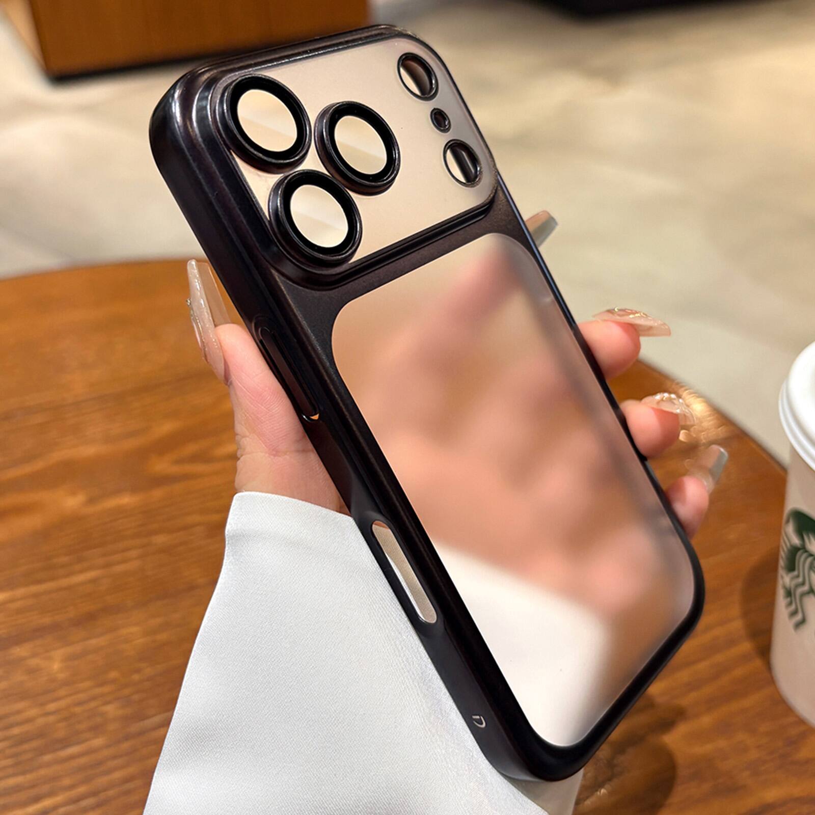 Angle. Dteck - For iPhone 17 Pro Max Luxury Matte Semi-Transparent Full Camera Protection Ultra-Slim Shockproof Electroplated Case - Blue.