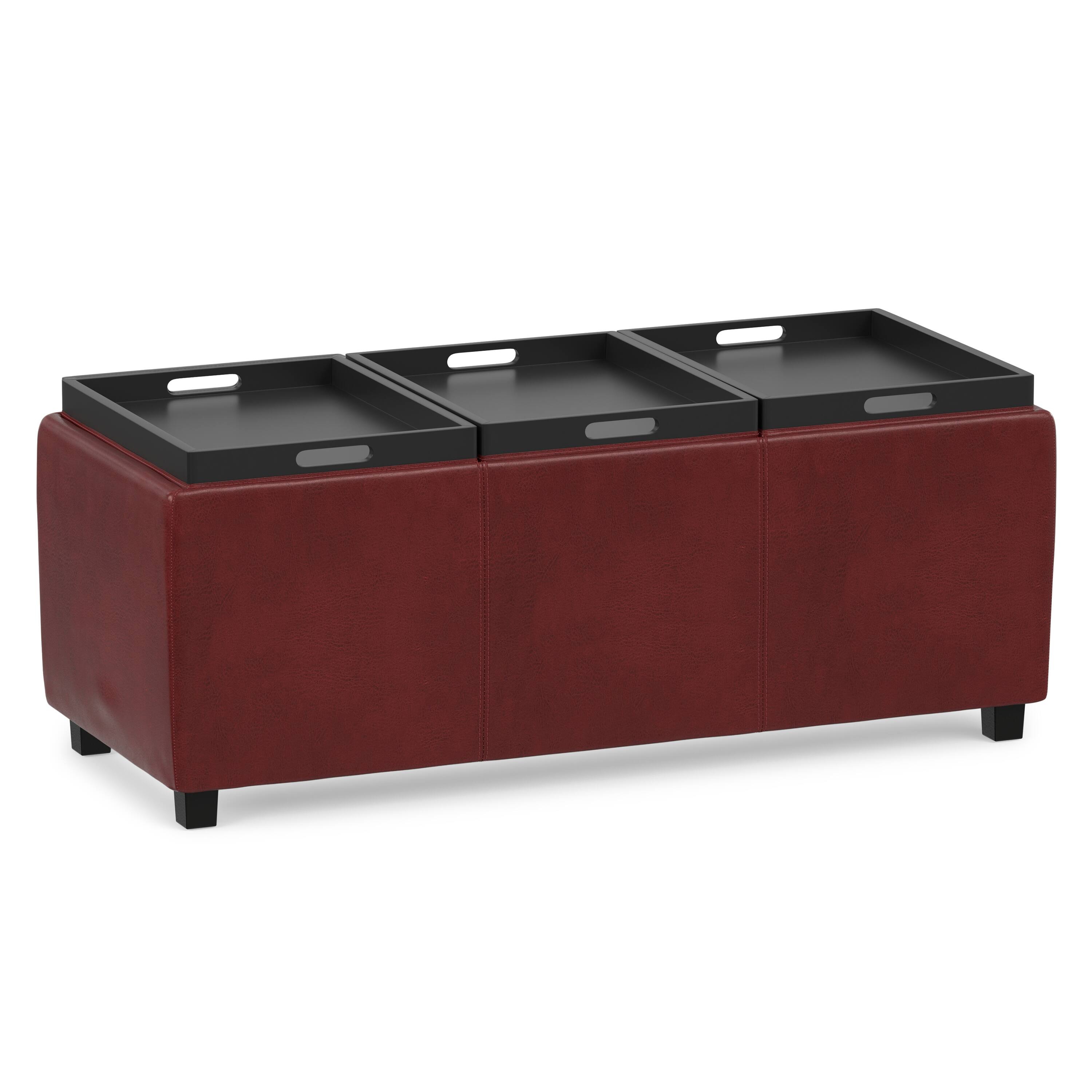 Alt View 9. Simpli Home - Avalon 42 inch Wide Storage Ottoman in Red Vegan Leather - Red.